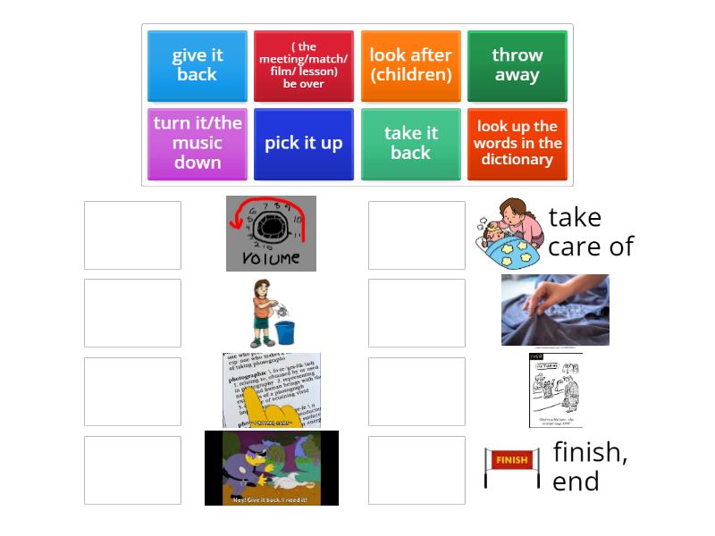Match PHRASAL VERBS and their meanings. - Match up