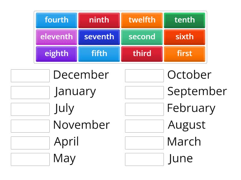 Unit 10 Lesson 1 Ordinal numbers and months - Match up