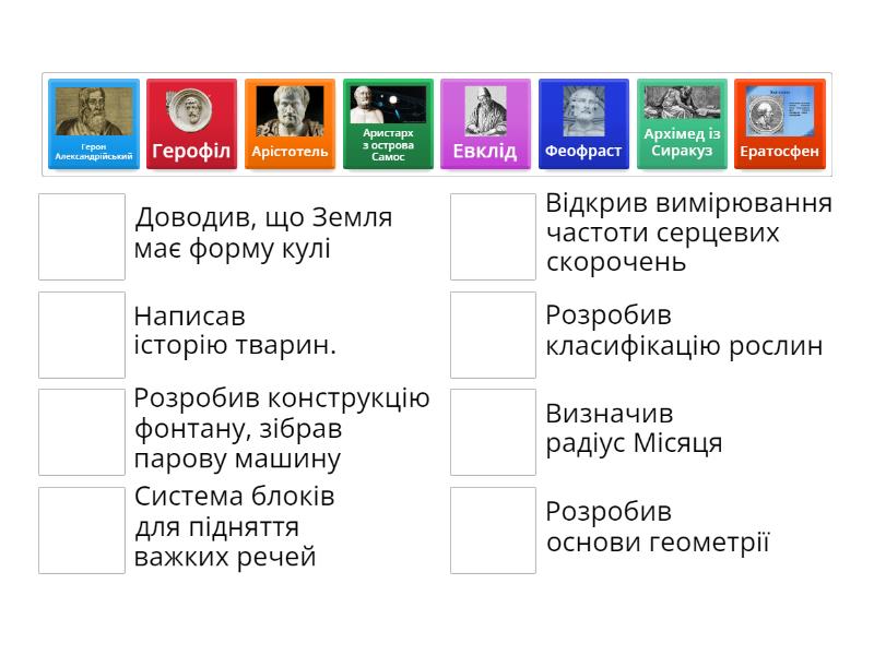 Досягнення науки за елліністичної доби - Match up