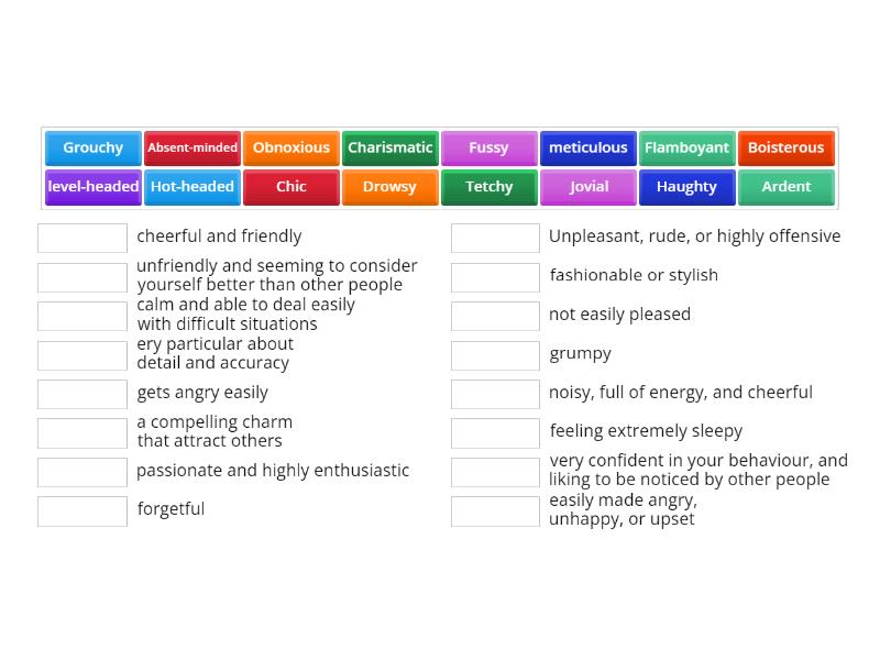 Focus 2 Unit 1 Adjectives describing personalities - Match up