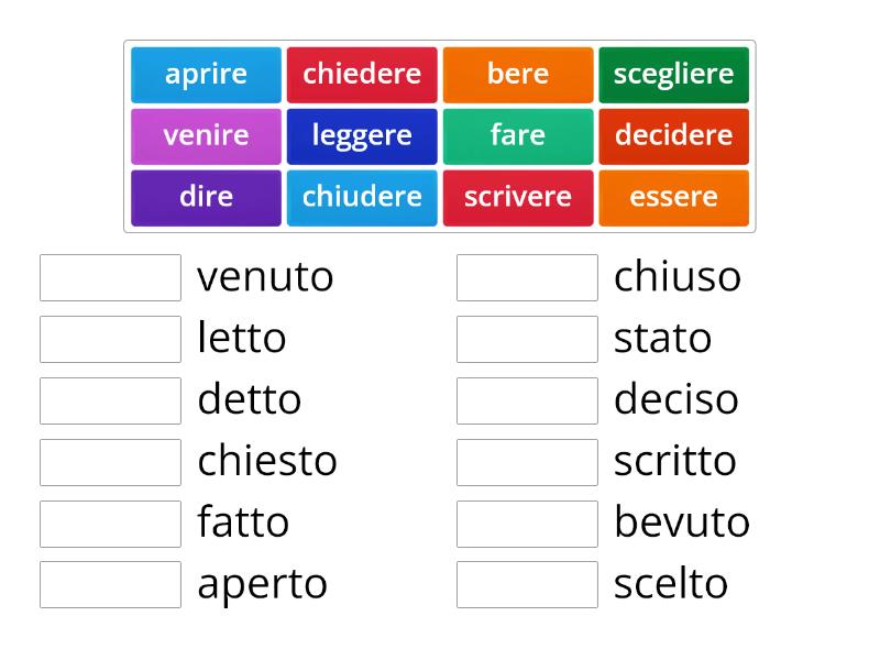 VERBI IRREGOLARI PASSATO PROSSIMO - Match Up