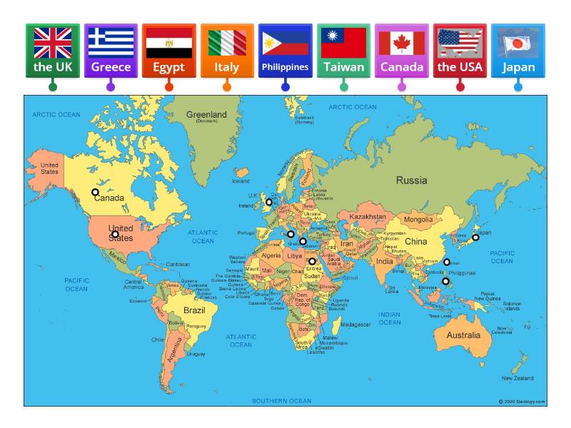 World Map - Labelled diagram