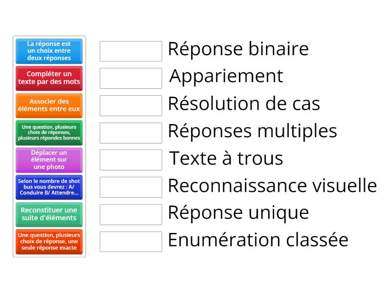 Les types de QCM - Match up