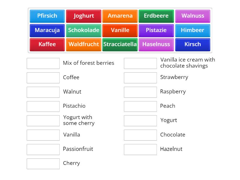 German ice cream flavours - - Match up