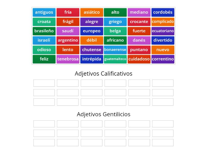 Adjetivos Calificativos Y Gentilicios Group Sort