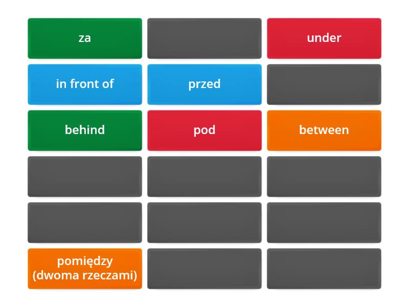 Prepositions of Place - Okoliczniki Miejsca - Matching pairs