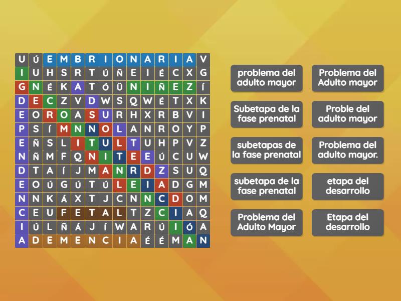 Etapas del desarrollo humano - Wordsearch