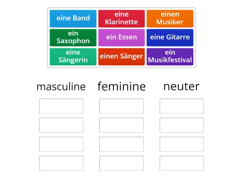 Gender sort - indefinite article - Group sort