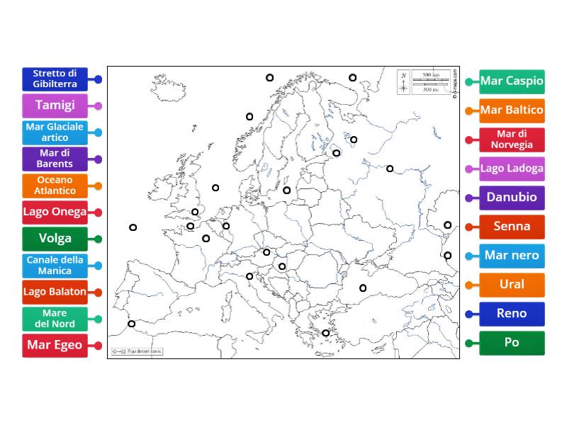 Carta Muta Europa Laghi Mari Fiumi Completa Labelled Diagram