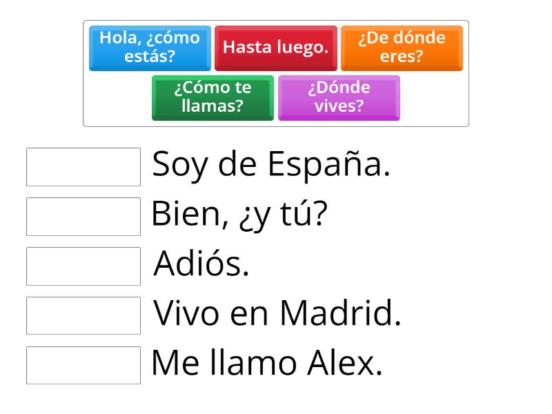 Relaciona las preguntas ELE A1 - Une las parejas