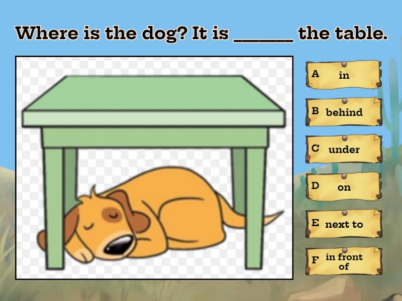 Prepositions In, On, Under, Next To, Behind, In Front Of - Cuestionario