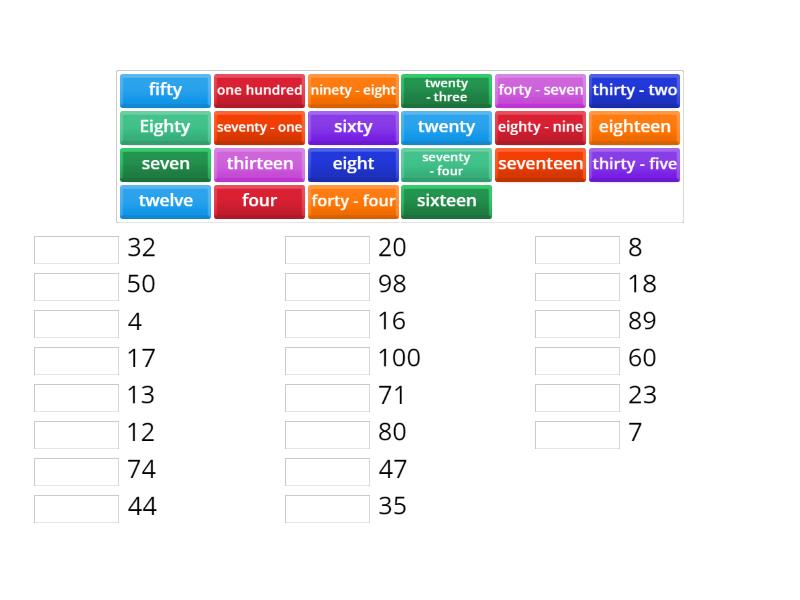Number words - Match up