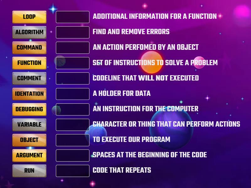 PYTHON VOCABULARY - Match up