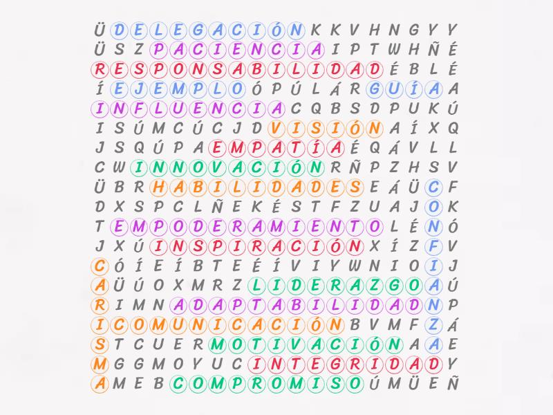 Liderazgo Inspirador - Sopa de letras