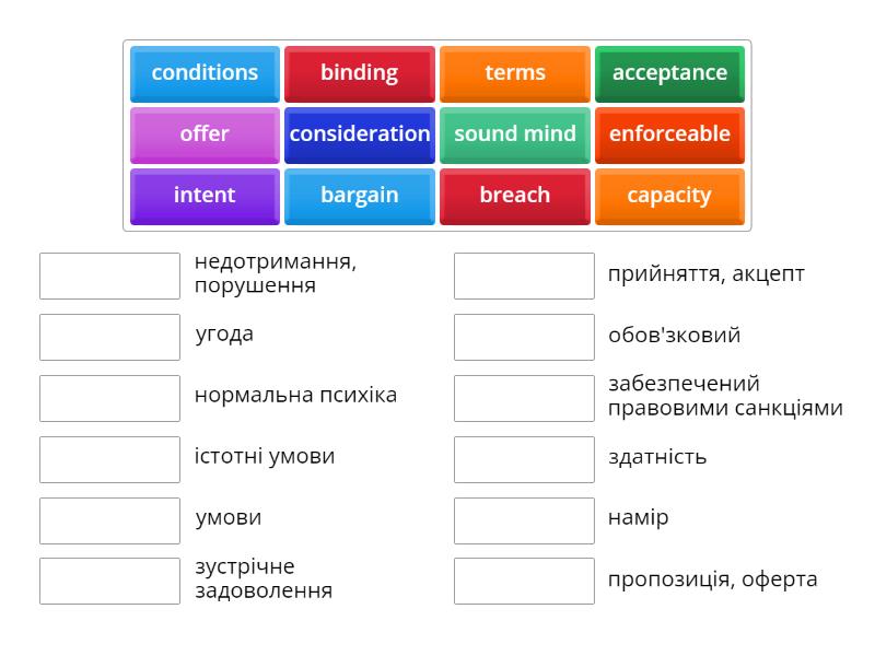 Contract Law - Match up