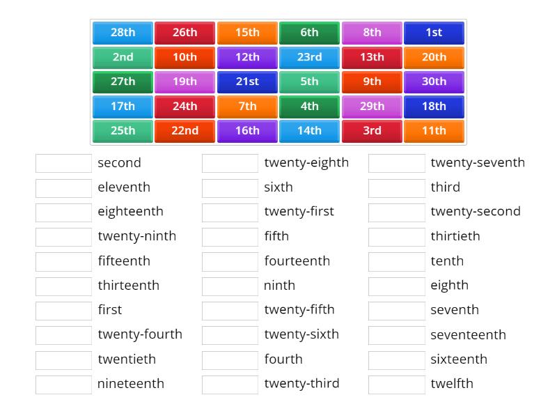 Ordinal Numbers - Match up