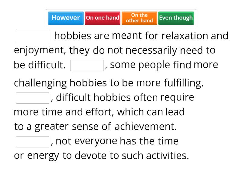 Linking Words Exercise Complete The Sentence