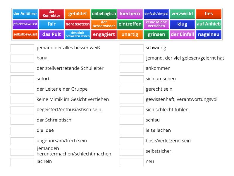 Nennt mich nicht Ismael Wortschatz 1 Match up