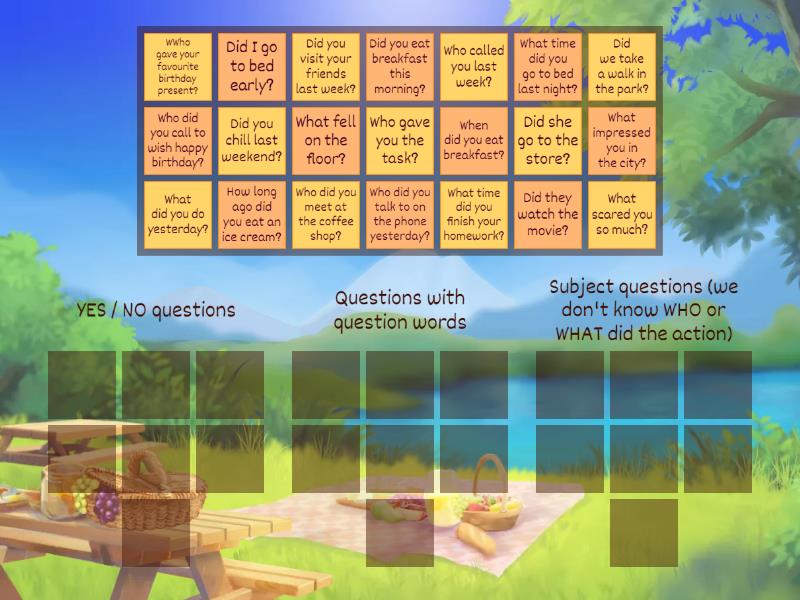 UCS Elem past simple questions - Group sort