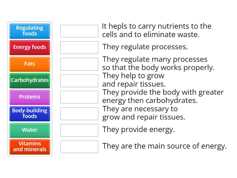 NUTRIENTS AND FOOD 1 - Match Up