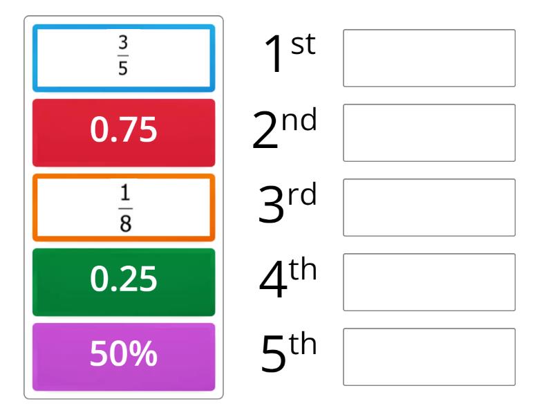 Place these numbers in ascending order. - Rank order