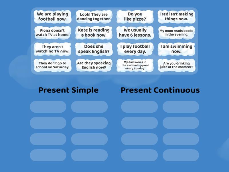 Present Simple or Present Continuous 4th grade - Group sort