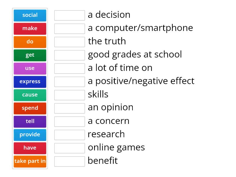 Solutions A2 unit 3F Vocabulary practice - make phrases - Match up