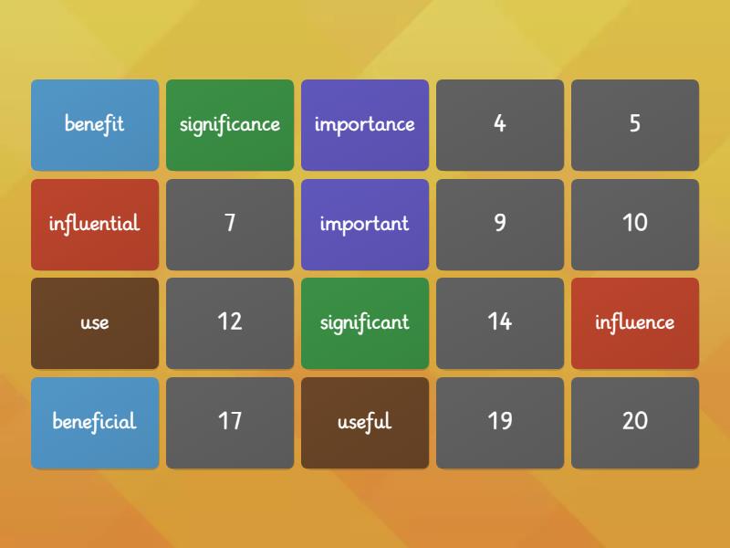 Adjective and noun match Matching pairs