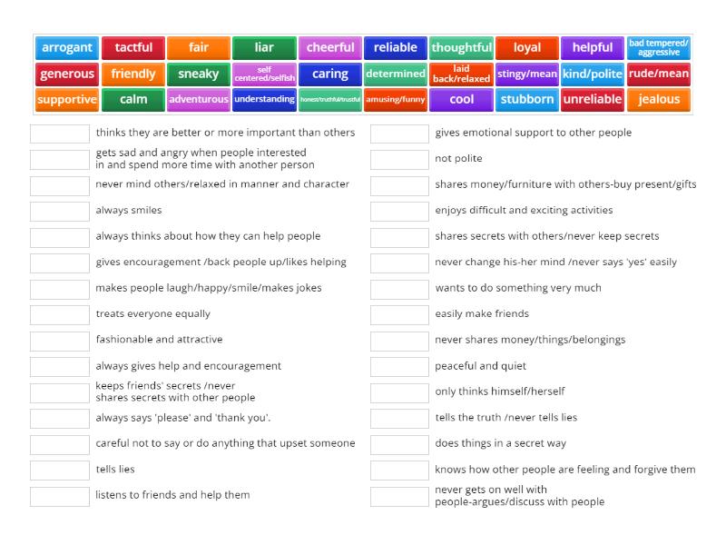 Personality Traits 8th grade LGS - Match up