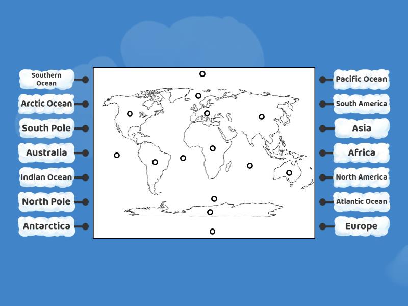 on the given world map locate the continents and oceans