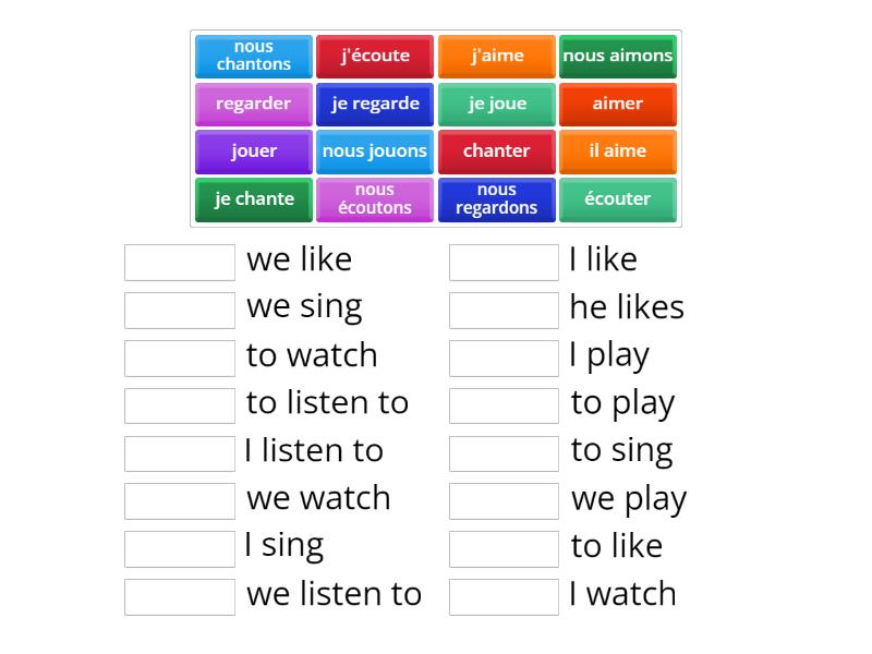 Y7 - ER verb conjugations - Match up