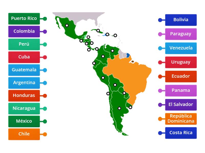 Los países hispanohablantes de América Latina - Labelled diagram