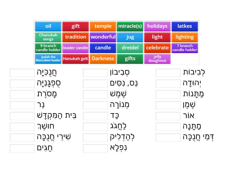 אוֹצָר מִלִּים לְחַג הַחֲנֻכָּה ' - Match up