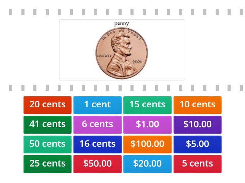 Coin And Dollar Match - Quantity - Find The Match