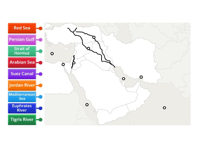 Middle East Physical Features Practice - Labelled diagram