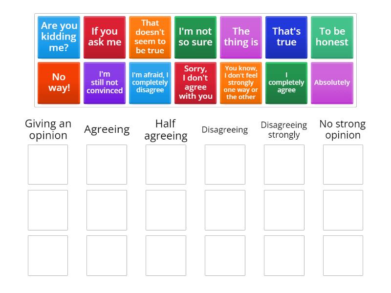 2H Focus 3 Unit 2.8 Asking for and giving an opinion - Group sort