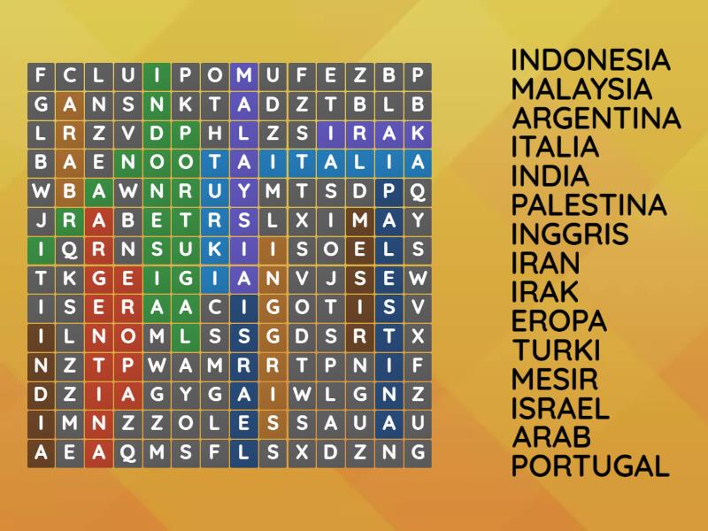 Nama Nama Negara Wordsearch