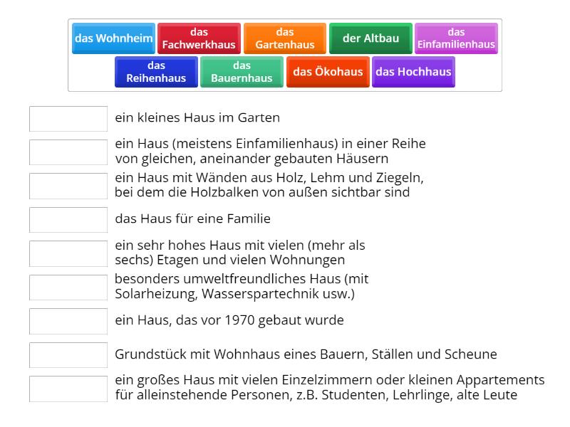 Welche Beschreibung Passt Zu Welchem Haustyp? Ordnen Sie Zu. - Match Up