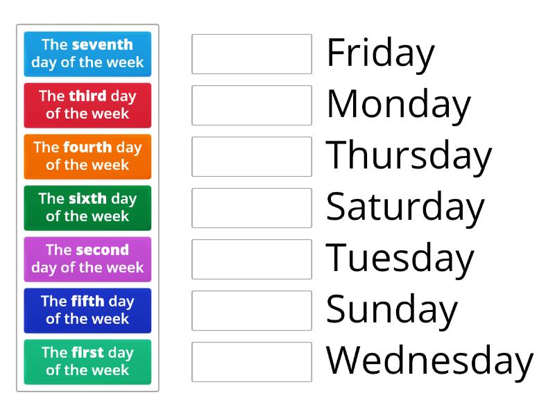 Days of the week + ordinal numbers - Match up