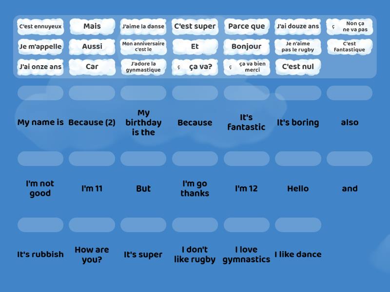 Year 7 baseline vocabulary - Match up