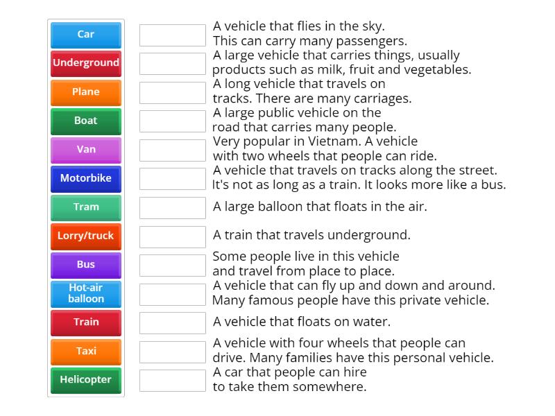 A1 Session 38: Types of transport - Match up