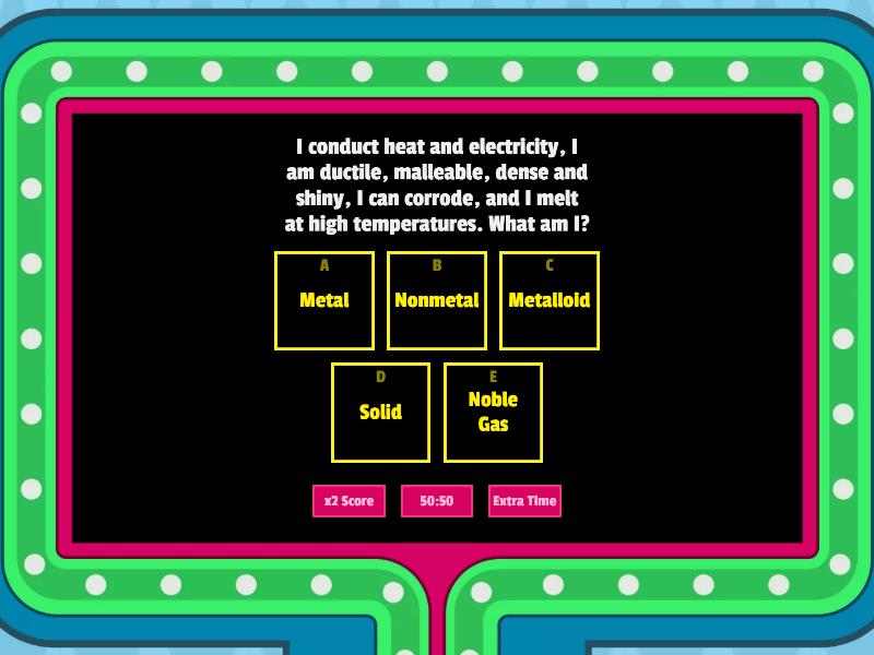 Metals, Metalloids and Nonmetals Gameshow quiz