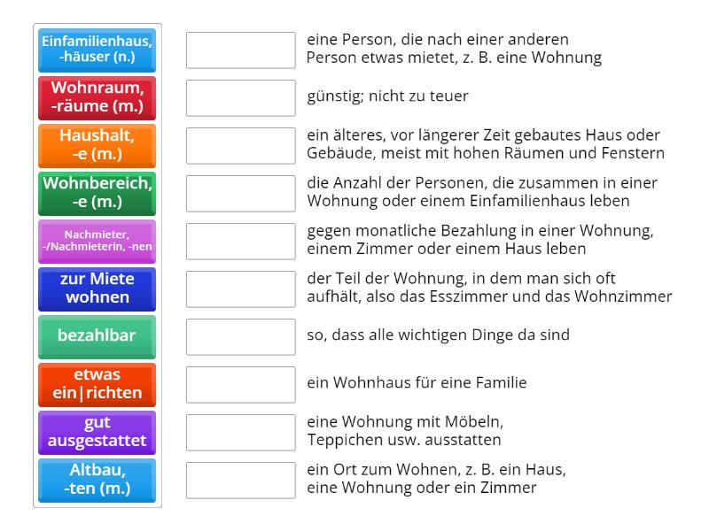 Wohnen - Wortschatz - Match up