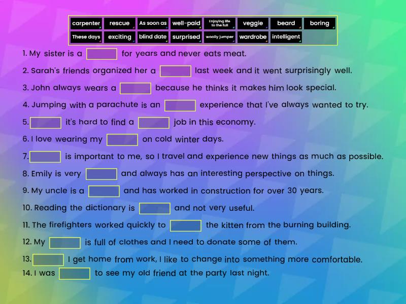 1.4. A blind date - fill in the gaps with the s - Missing word