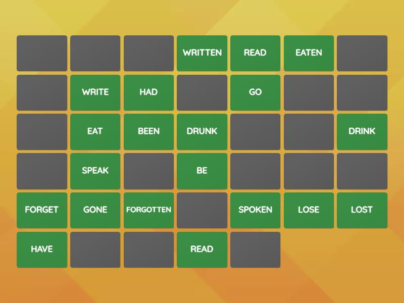 F8 Verbs Past Participle Memory Game Matching Pairs