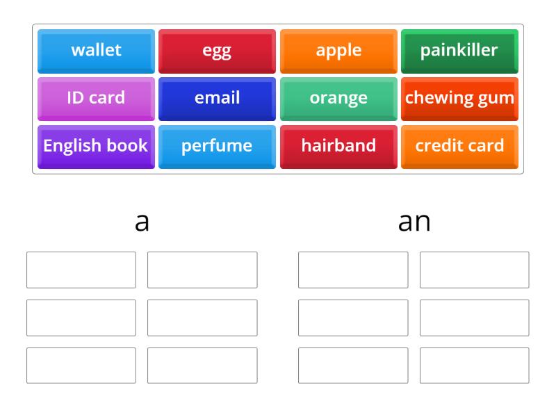 a/an + nouns - Group sort