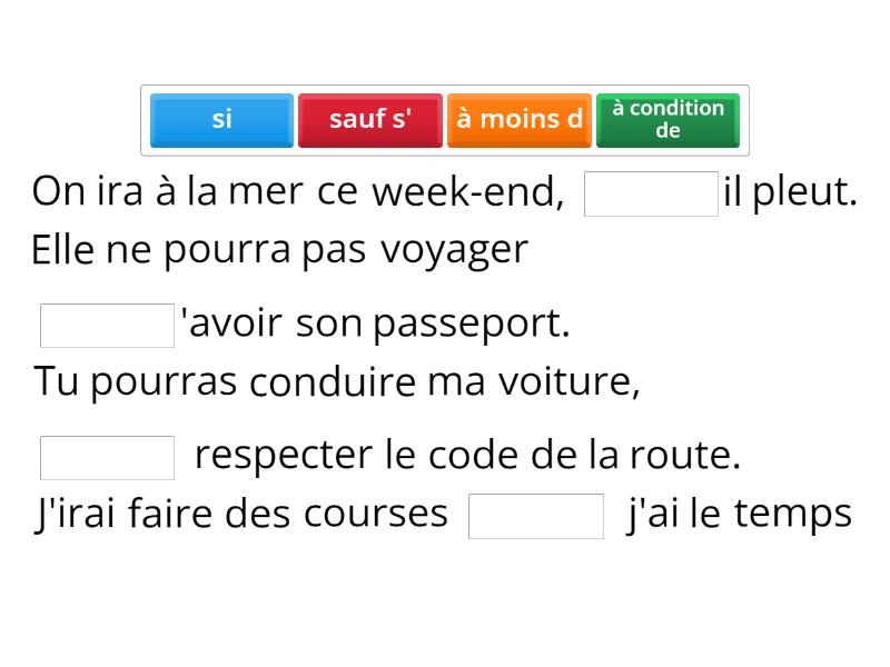 B1 Les expressions de la condition (sauf si, à moins de, à condition de ...