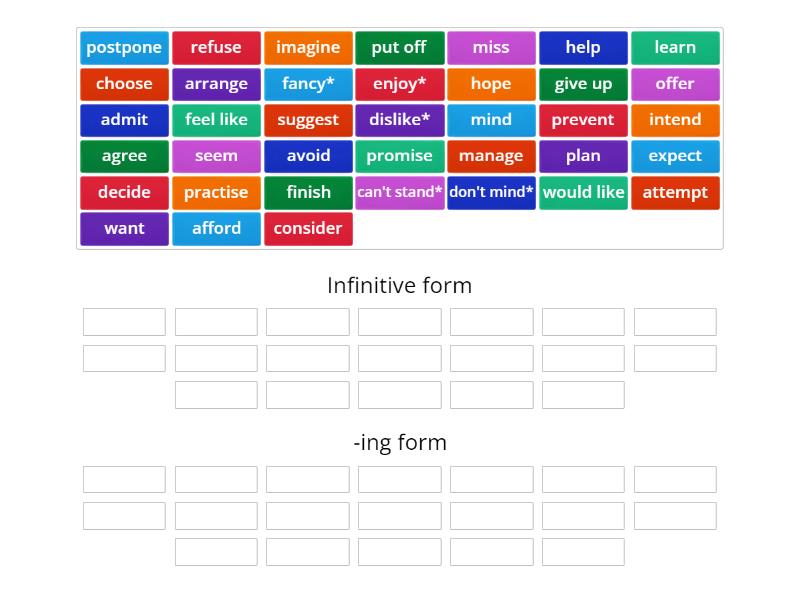 Verb Patterns - Ordenar por grupo