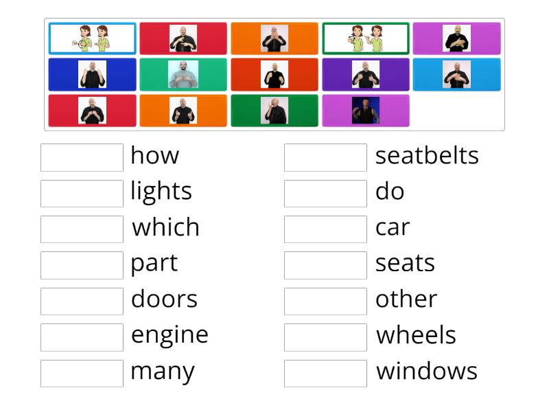 Word Wall Matching Car Parts Match up