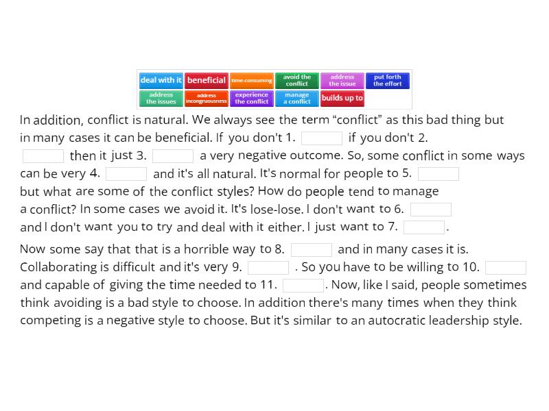 Conflict management styles (Gap Fill) - Complete the sentence
